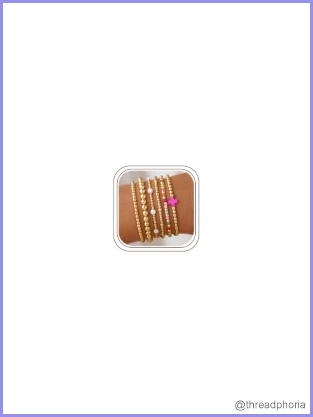 Women's 14K Gold Plated Beaded Bracelet Set Boho Stretch Elastic 7 Pc Stack